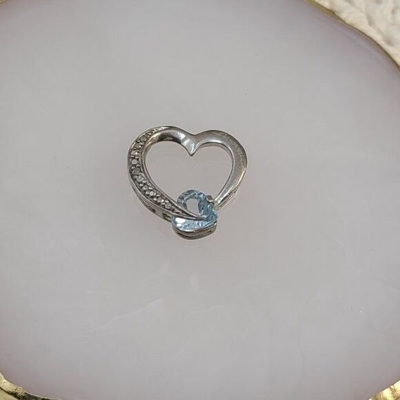 Sterling Silver Heart Pendant with Blue Topaz | Elegant Gemstone Necklace Charm - Picture 1 of 5